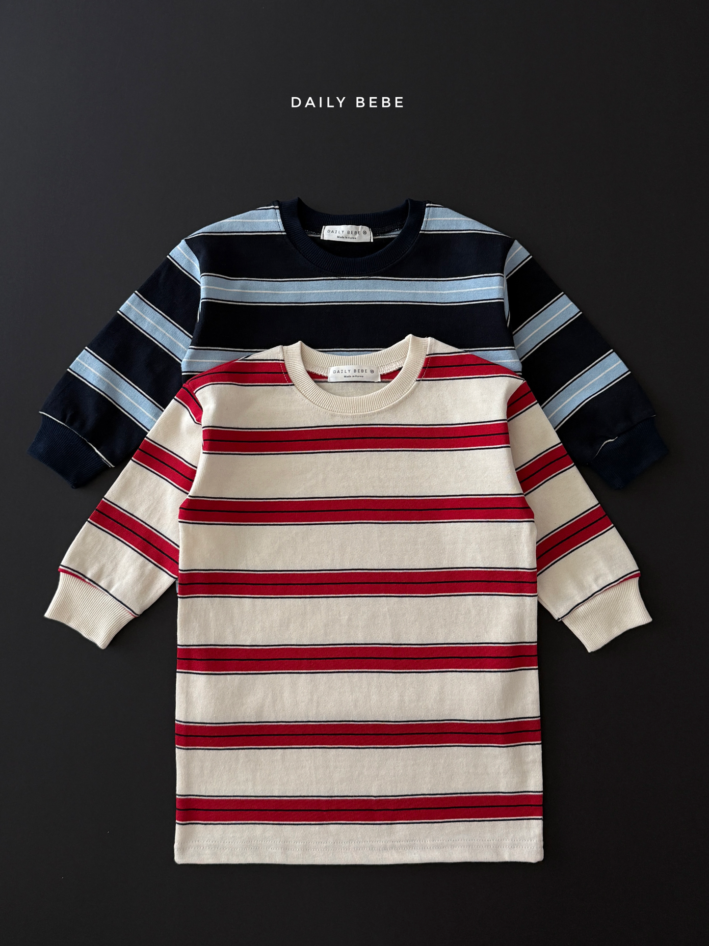 (Pre-order) Daily Bebe Fall - Kids' Striped Cotton T-Shirt Dress 너랑나랑 원피스 (2 Colors)