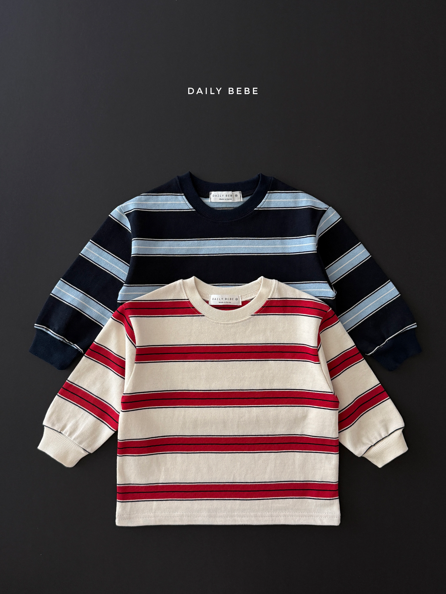 (Pre-order) Daily Bebe Fall - Kids' Striped Cotton Sweatshirt 너랑나랑 맨투맨 (2 Colors)