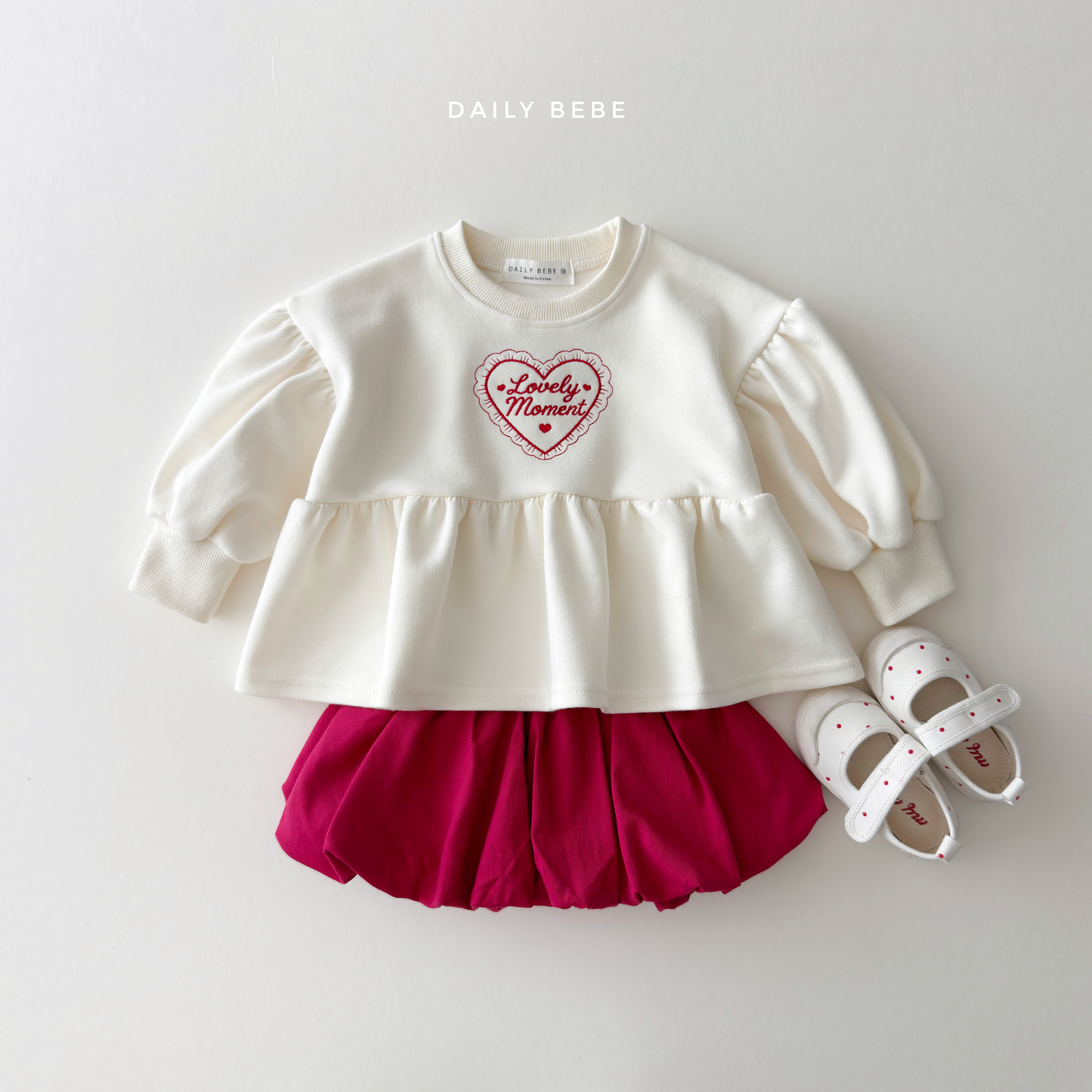 (Pre-order) Daily Bebe Fall - Kids' Lovely Moment Peplum Puff-Sleeve Top 러블리 모먼트T (2 Colors)