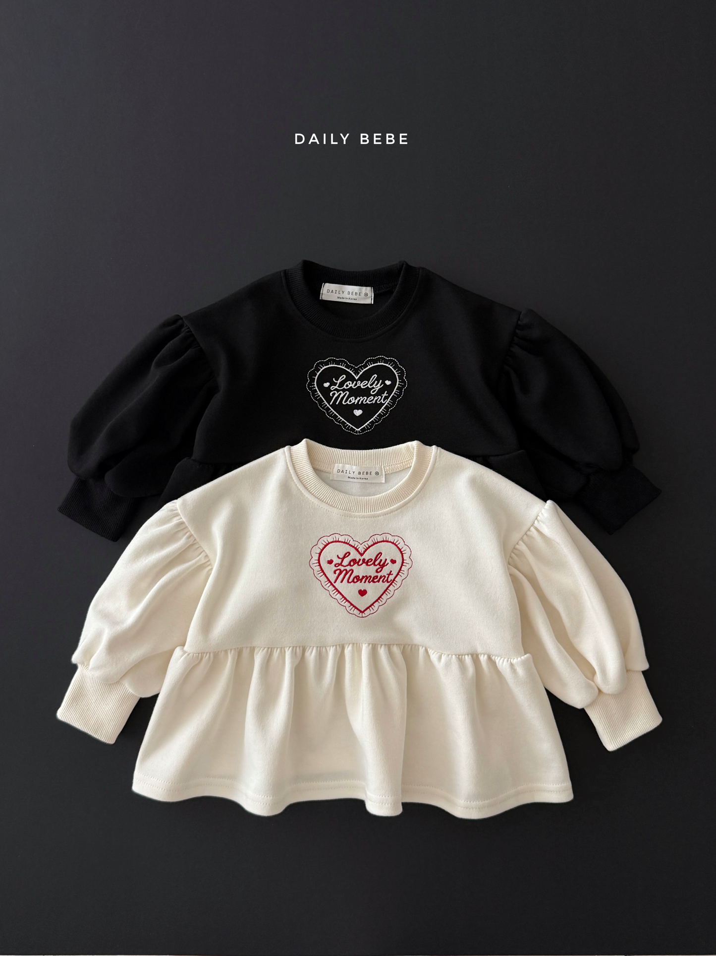 (Pre-order) Daily Bebe Fall - Kids' Lovely Moment Peplum Puff-Sleeve Top 러블리 모먼트T (2 Colors)