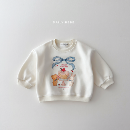 (Pre-order) Daily Bebe Fall - Kids' Sweet Cake Bear & Bunny Graphic Sweatshirt 케이크맨투맨 (2 Colors)