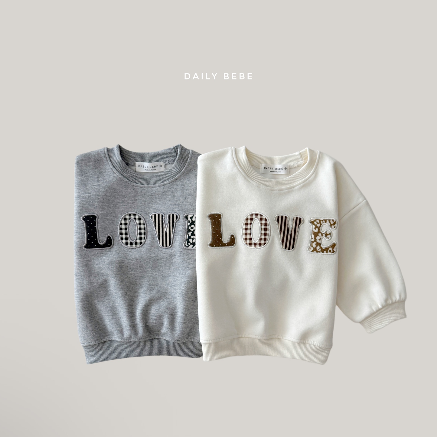 (Pre-order) Daily Bebe Fall - Kids' Multi-Pattern LOVE Patch Sweatshirt 러브 패치 맨투맨 (2 Colors)