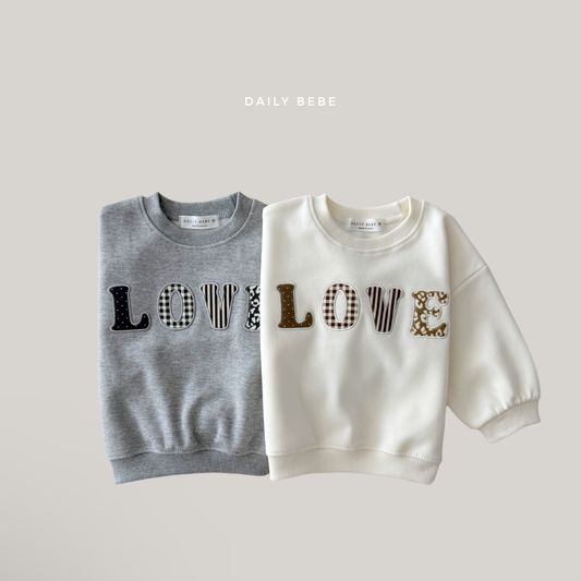 (Pre-order) Daily Bebe Fall - Kids' Multi-Pattern LOVE Patch Sweatshirt 러브 패치 맨투맨 (2 Colors)