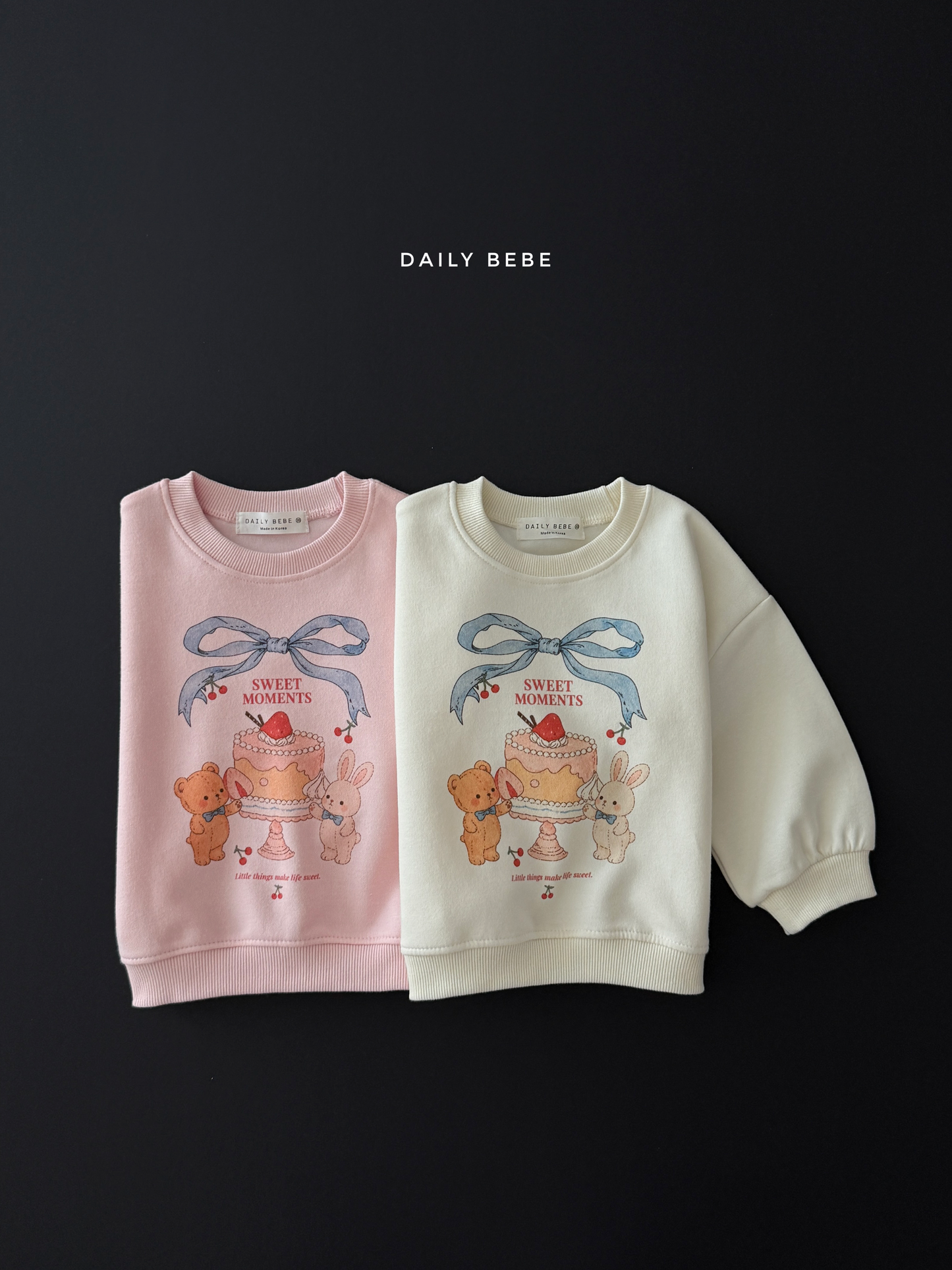 (Pre-order) Daily Bebe Fall - Kids' Sweet Cake Bear & Bunny Graphic Sweatshirt 케이크맨투맨 (2 Colors)