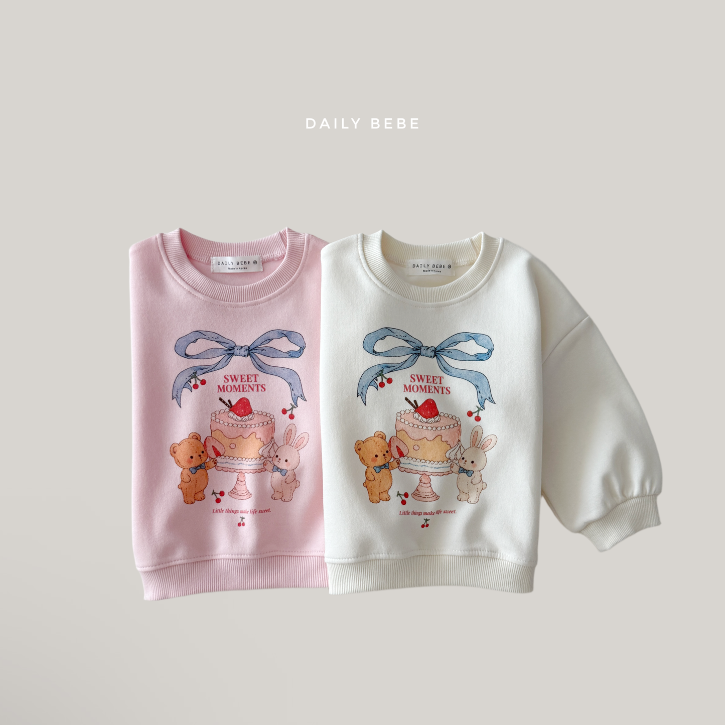(Pre-order) Daily Bebe Fall - Kids' Sweet Cake Bear & Bunny Graphic Sweatshirt 케이크맨투맨 (2 Colors)