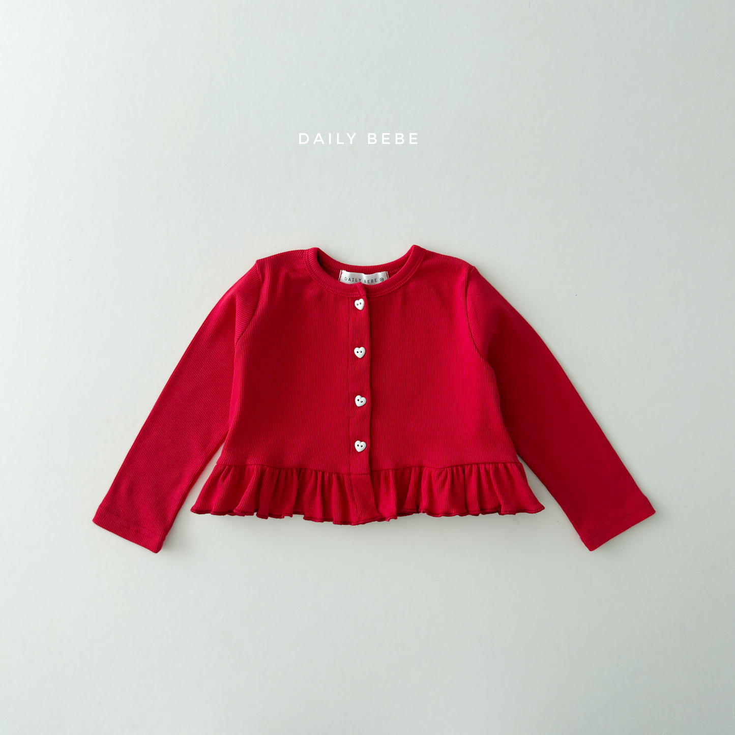 (Pre-order) Daily Bebe Fall - Kids' Ribbed Heart Button Ruffle Cardigan 색종이 가디건 (2 Colors)
