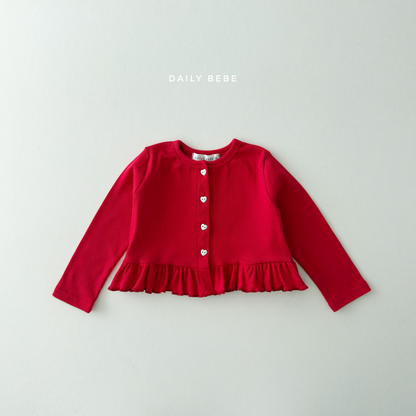 (Pre-order) Daily Bebe Fall - Kids' Ribbed Heart Button Ruffle Cardigan 색종이 가디건 (2 Colors)