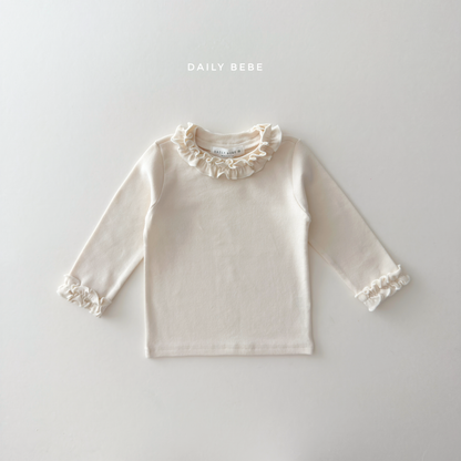 (Pre-order) Daily Bebe Fall - Kids' Ruffle Collar & Cuff Long-Sleeve Tee 샤르르T (2 Colors)