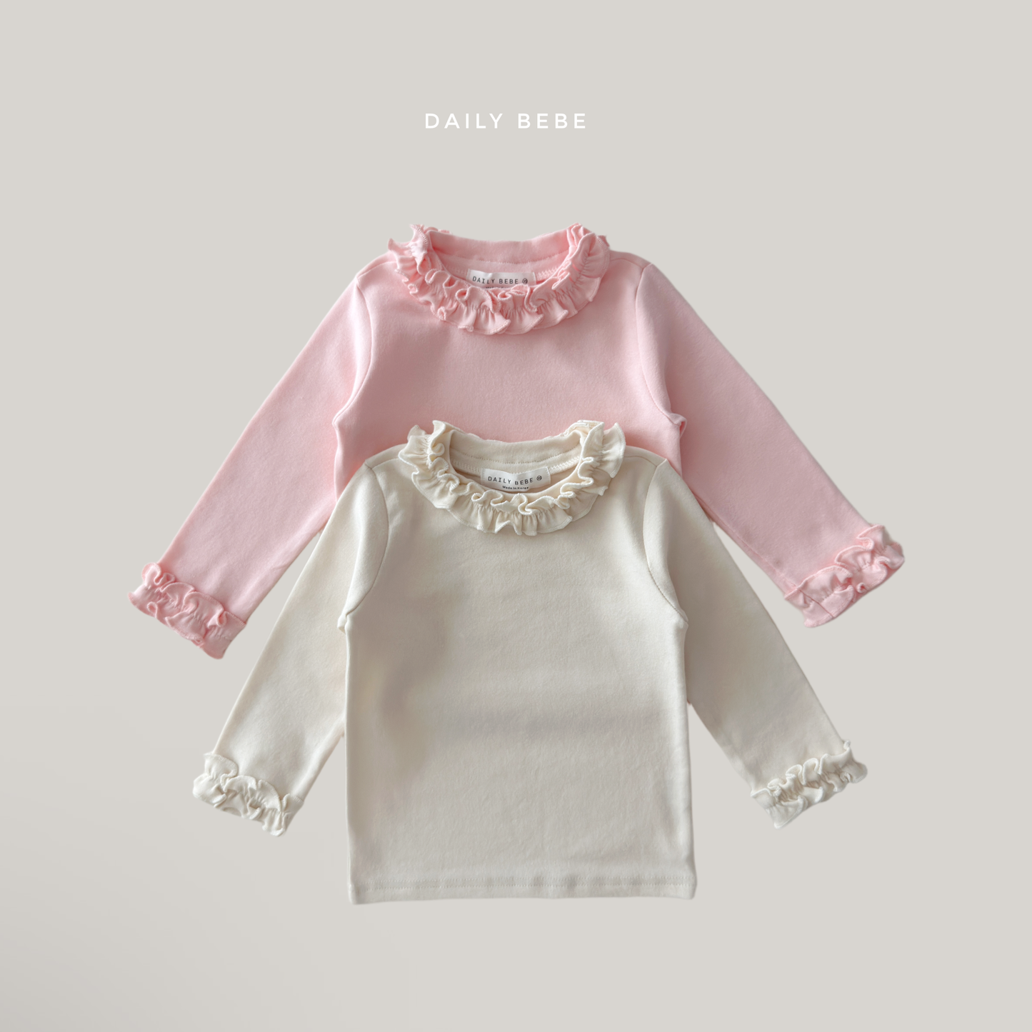 (Pre-order) Daily Bebe Fall - Kids' Ruffle Collar & Cuff Long-Sleeve Tee 샤르르T (2 Colors)