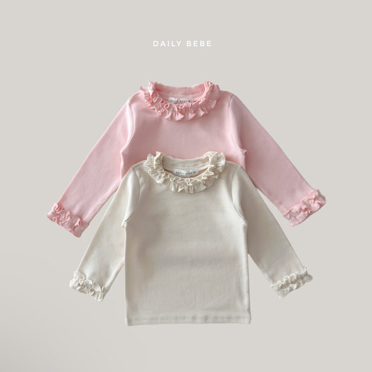 (Pre-order) Daily Bebe Fall - Kids' Ruffle Collar & Cuff Long-Sleeve Tee 샤르르T (2 Colors)