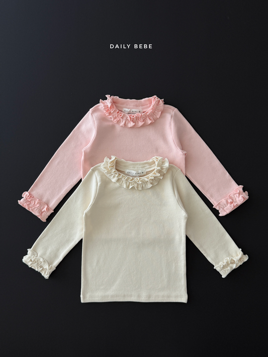 (Pre-order) Daily Bebe Fall - Kids' Ruffle Collar & Cuff Long-Sleeve Tee 샤르르T (2 Colors)
