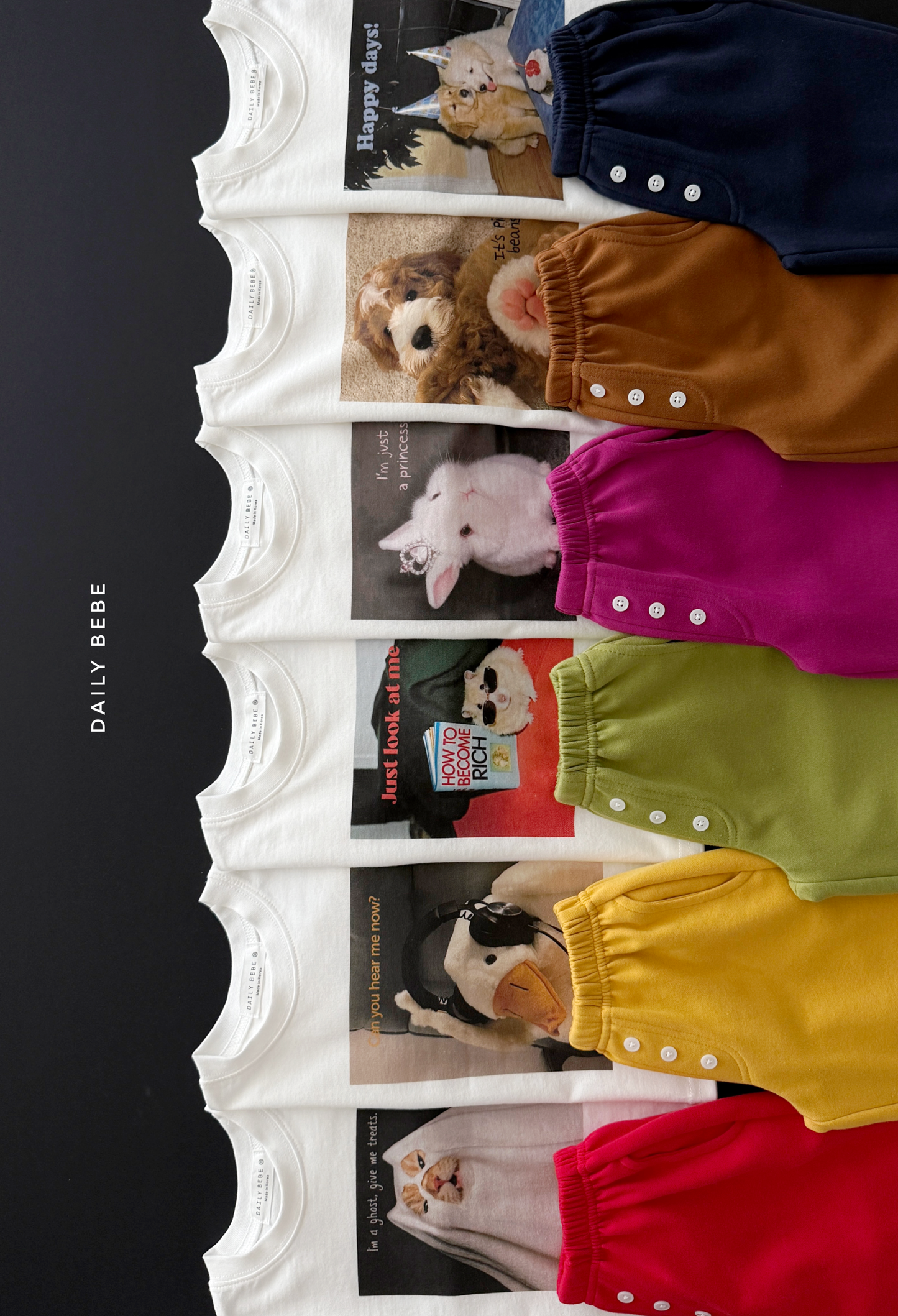 (Pre-order) Daily Bebe Fall - Kids' Funny Pet Photo Print Long-Sleeve Tee 다준비했어T (6 Colors)