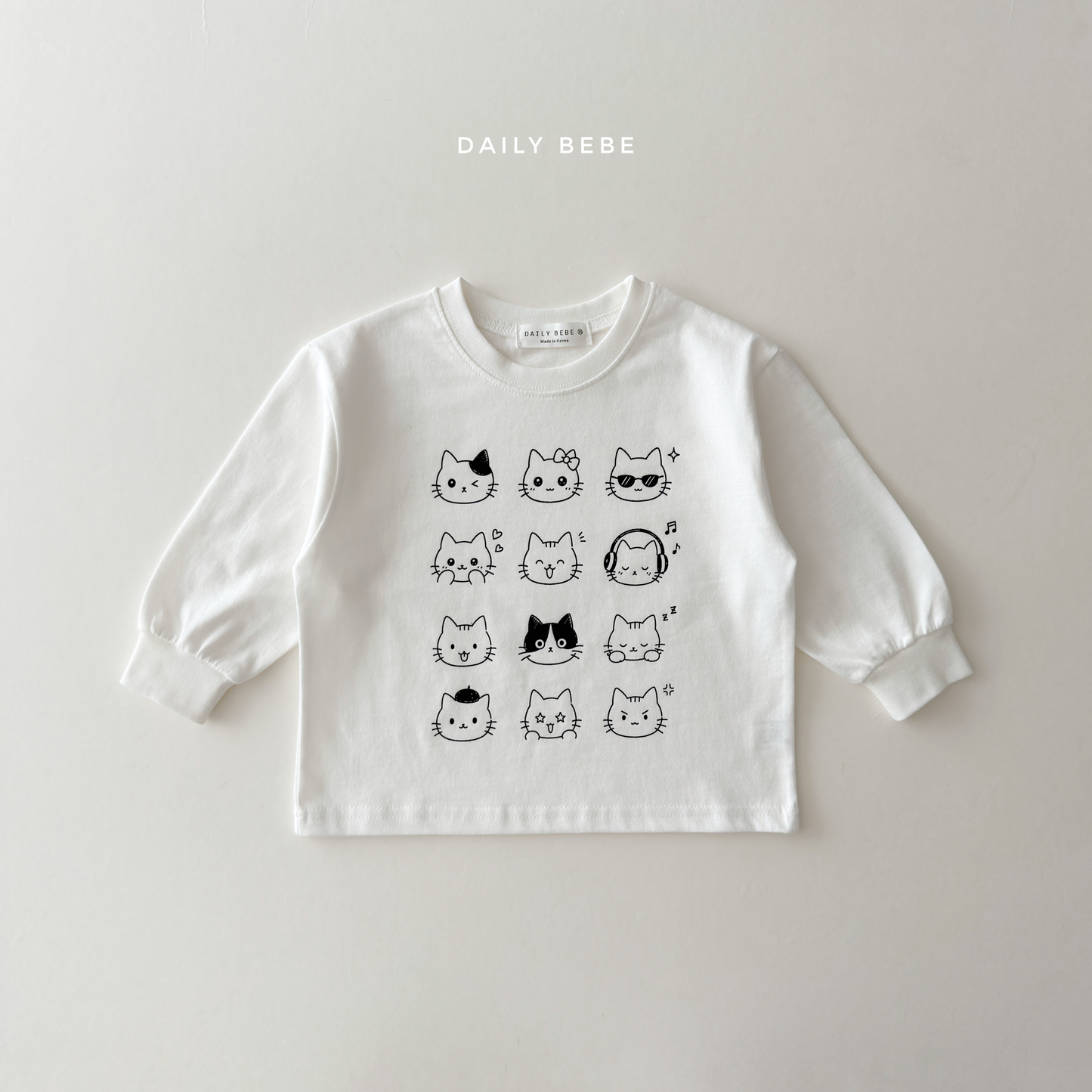 (Pre-order) Daily Bebe Fall - Kids' Cat Emoticon Long-Sleeve Tee 이모티콘T (2 Colors)