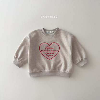(Pre-order) Daily Bebe Fall - Kids' French Heart Embroidered Sweatshirt 하트자수맨투맨 (3 Colors)