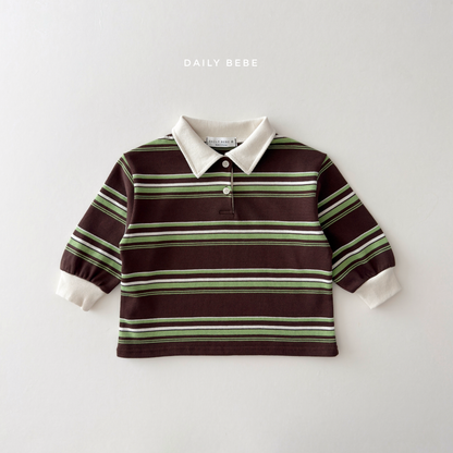 (Pre-order) Daily Bebe Fall - Kids' Striped Rugby Collar Long-Sleeve Polo Tee 밤톨 카라티 (3 Colors)