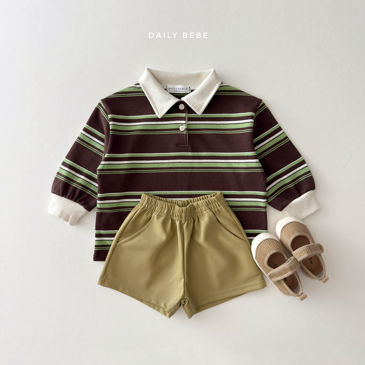 (Pre-order) Daily Bebe Fall - Kids' Striped Rugby Collar Long-Sleeve Polo Tee 밤톨 카라티 (3 Colors)