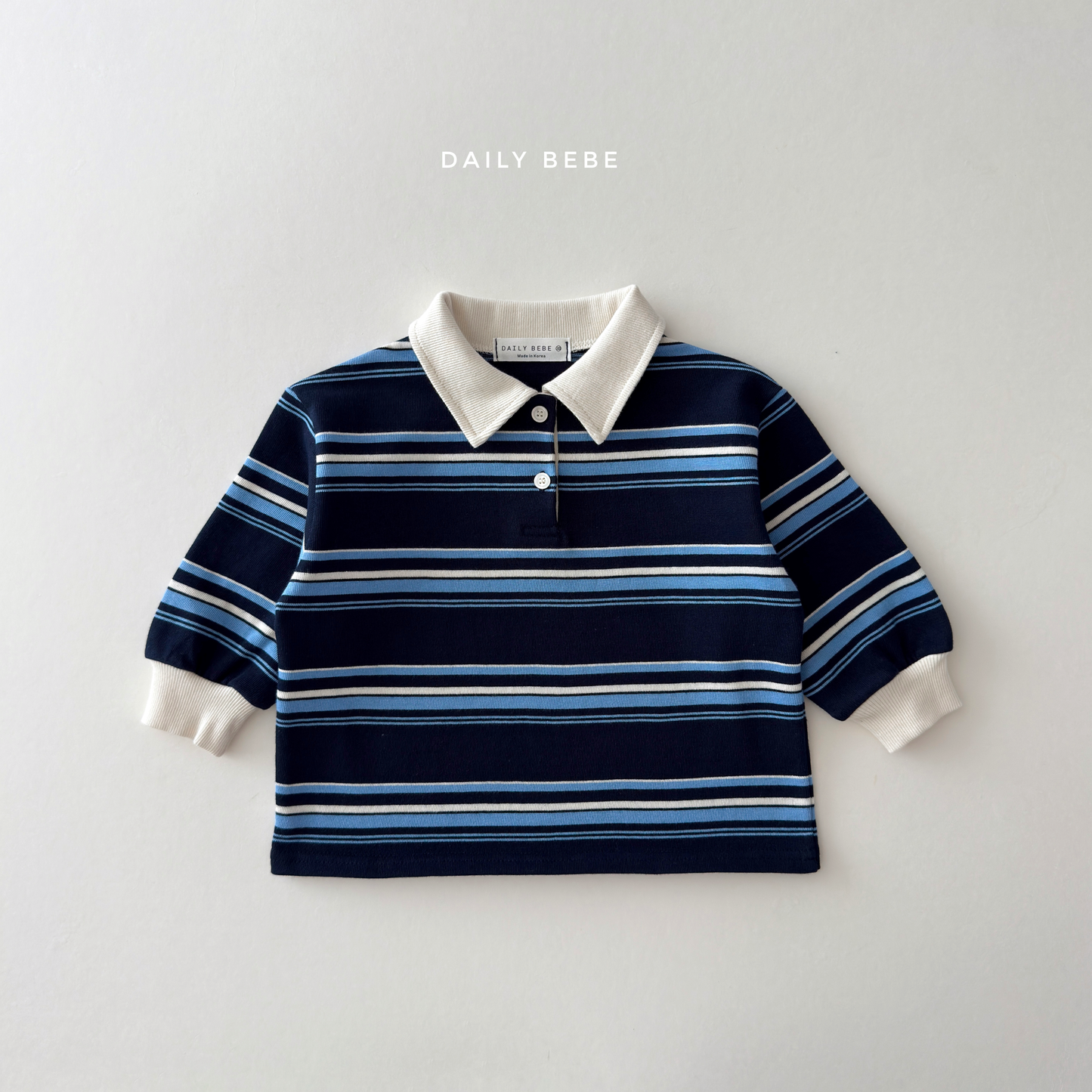 (Pre-order) Daily Bebe Fall - Kids' Striped Rugby Collar Long-Sleeve Polo Tee 밤톨 카라티 (3 Colors)