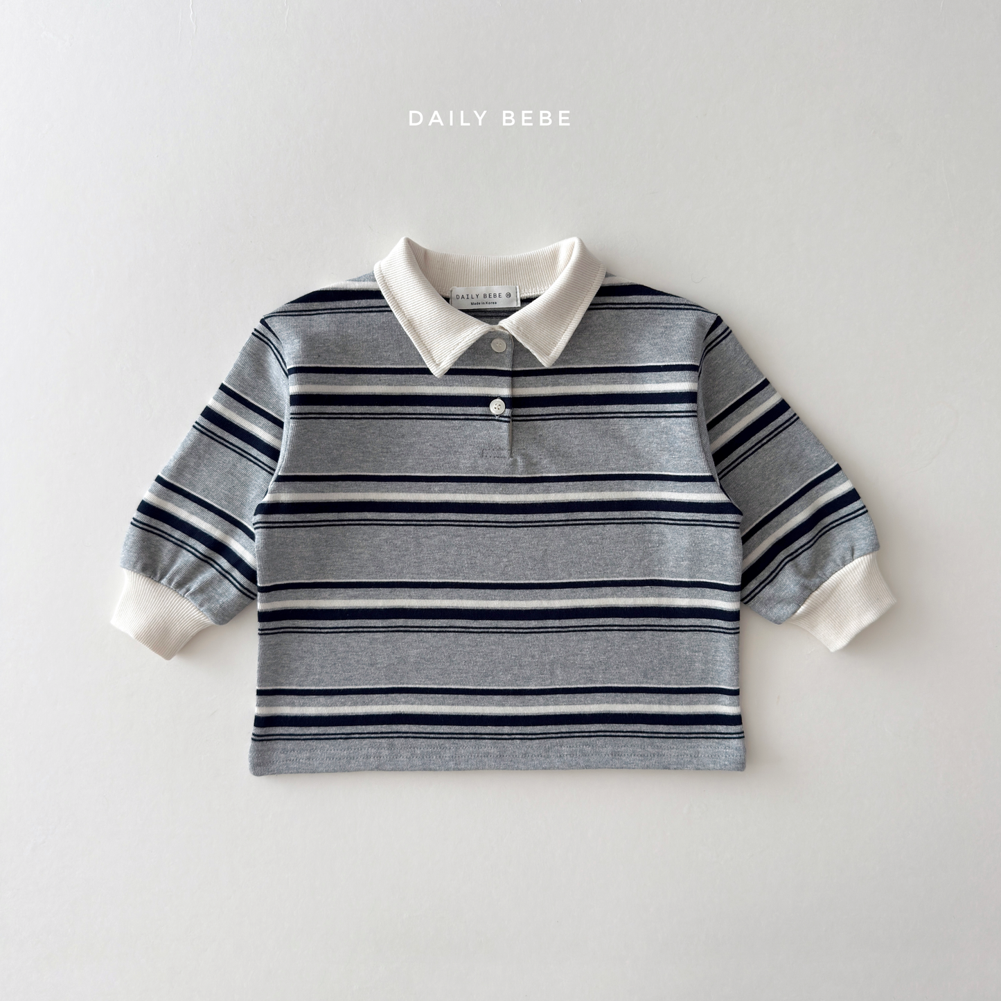 (Pre-order) Daily Bebe Fall - Kids' Striped Rugby Collar Long-Sleeve Polo Tee 밤톨 카라티 (3 Colors)