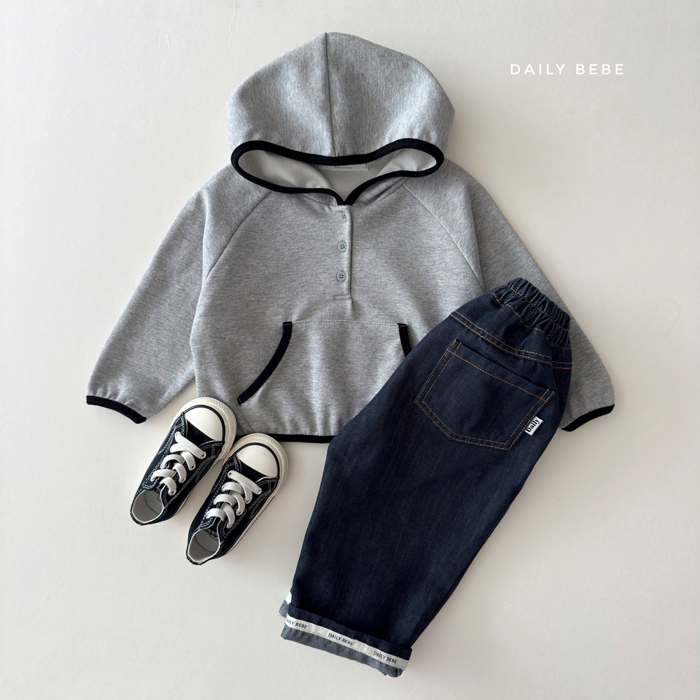 (Pre-order) Daily Bebe Fall - Kids' Crayon Contrast Trim Button Hoodie 색연필 후드 (3 Colors)