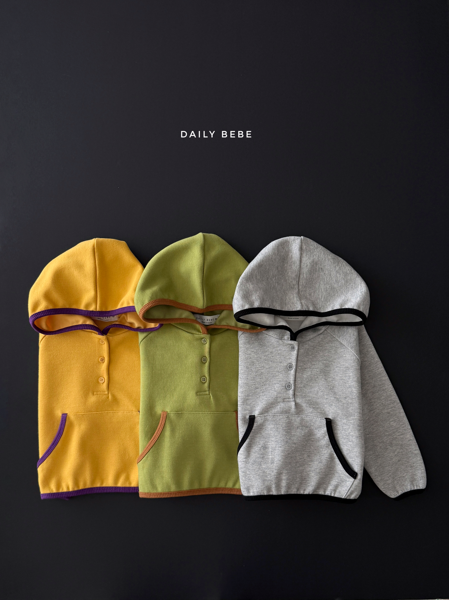 (Pre-order) Daily Bebe Fall - Kids' Crayon Contrast Trim Button Hoodie 색연필 후드 (3 Colors)