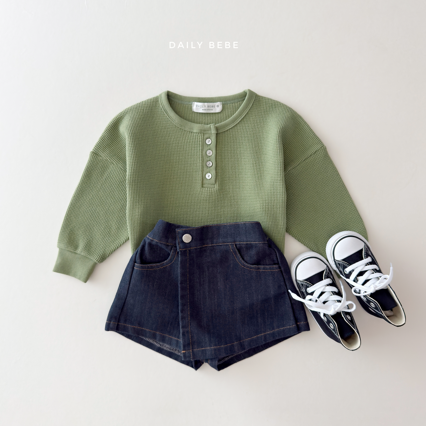 (Pre-order) Daily Bebe Fall - Kids' Waffle Henley Long-Sleeve Tee 와플 헨리넥T (3 Colors)