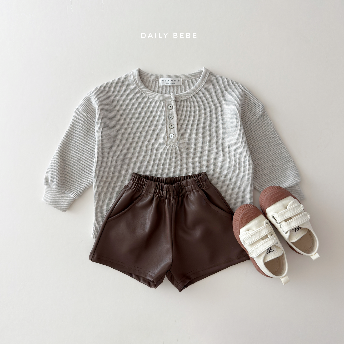 (Pre-order) Daily Bebe Fall - Kids' Waffle Henley Long-Sleeve Tee 와플 헨리넥T (3 Colors)