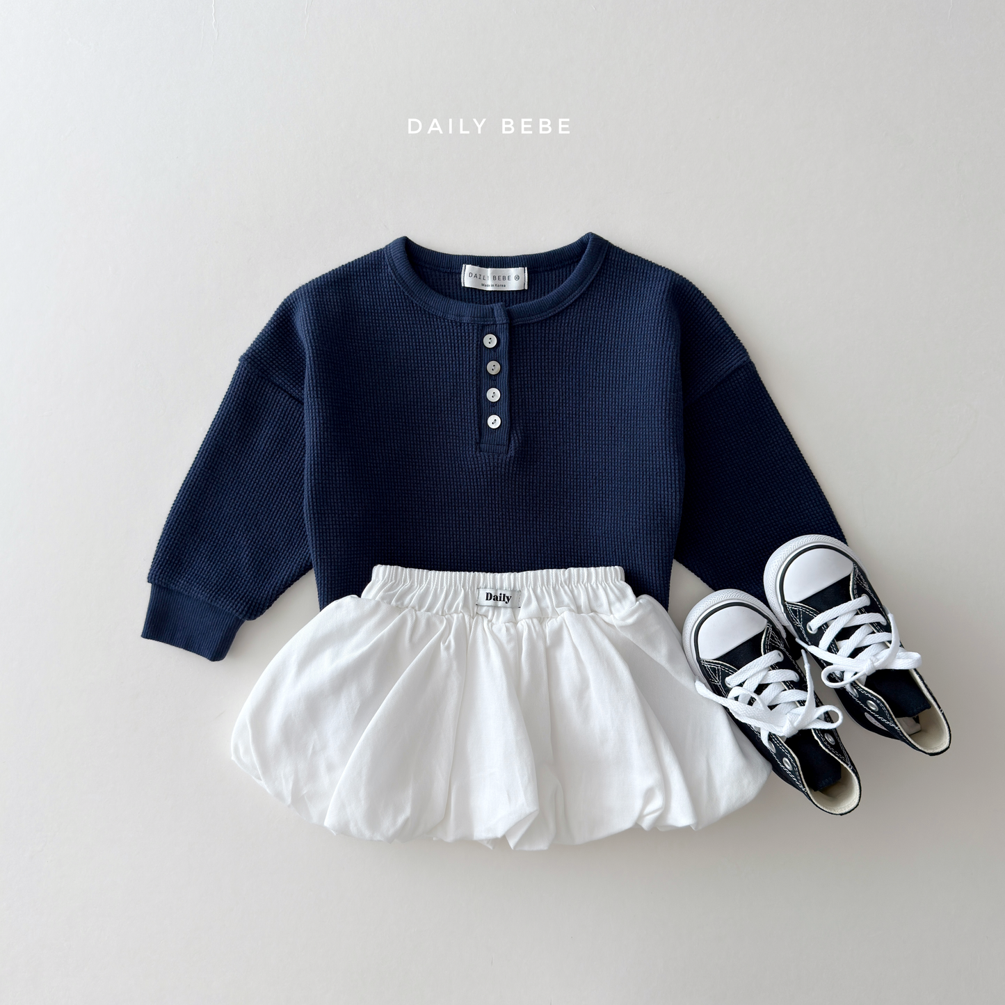 (Pre-order) Daily Bebe Fall - Kids' Waffle Henley Long-Sleeve Tee 와플 헨리넥T (3 Colors)