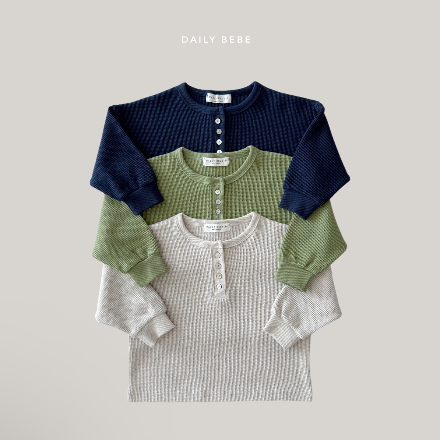 (Pre-order) Daily Bebe Fall - Kids' Waffle Henley Long-Sleeve Tee 와플 헨리넥T (3 Colors)