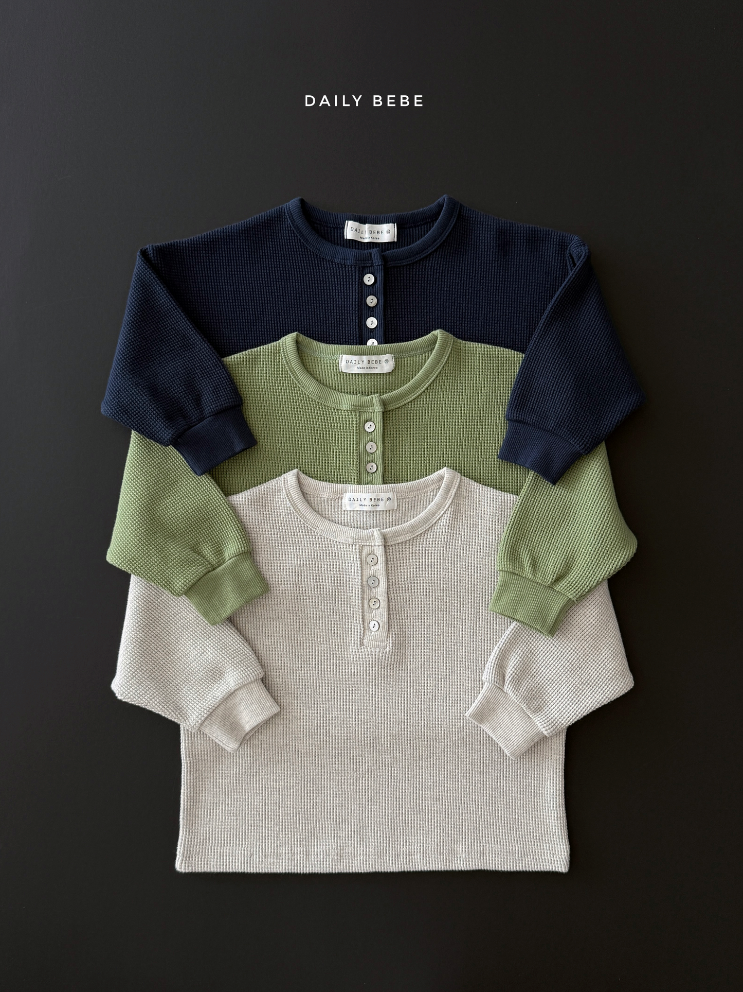 (Pre-order) Daily Bebe Fall - Kids' Waffle Henley Long-Sleeve Tee 와플 헨리넥T (3 Colors)