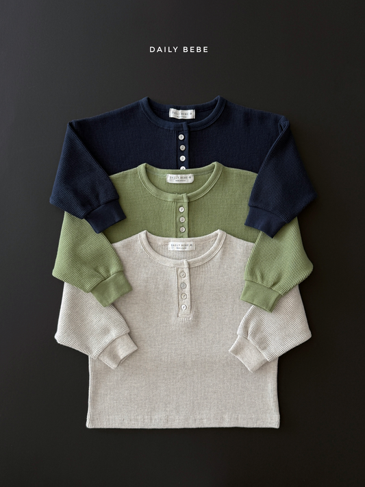 (Pre-order) Daily Bebe Fall - Kids' Waffle Henley Long-Sleeve Tee 와플 헨리넥T (3 Colors)