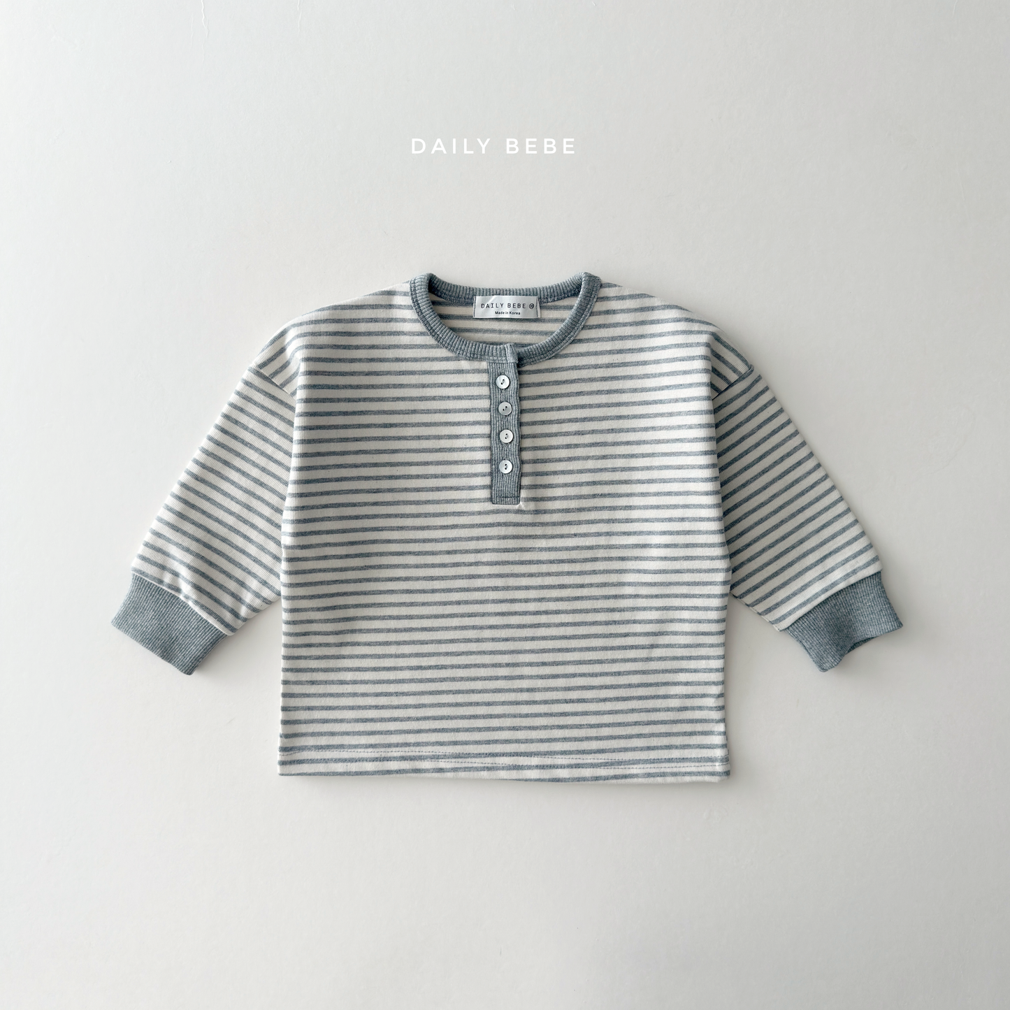 (Pre-order) Daily Bebe Fall - Kids' Contrast Striped Henley Long-Sleeve Tee 단가라헨리넥T (3 Colors)