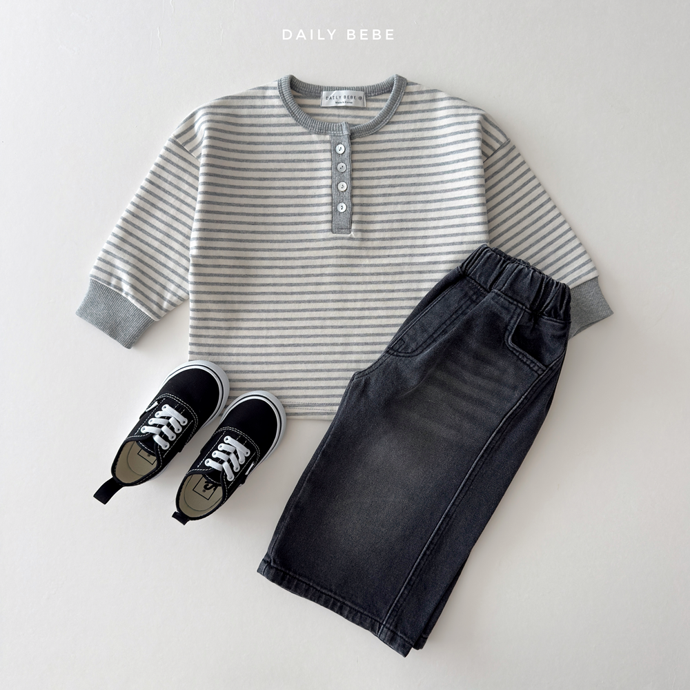 (Pre-order) Daily Bebe Fall - Kids' Contrast Striped Henley Long-Sleeve Tee 단가라헨리넥T (3 Colors)