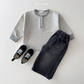 (Pre-order) Daily Bebe Fall - Kids' Contrast Striped Henley Long-Sleeve Tee 단가라헨리넥T (3 Colors)
