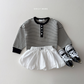 (Pre-order) Daily Bebe Fall - Kids' Contrast Striped Henley Long-Sleeve Tee 단가라헨리넥T (3 Colors)