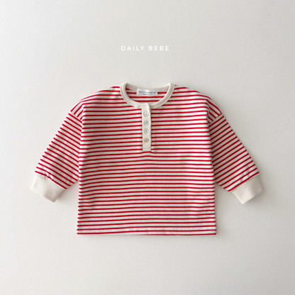 (Pre-order) Daily Bebe Fall - Kids' Contrast Striped Henley Long-Sleeve Tee 단가라헨리넥T (3 Colors)