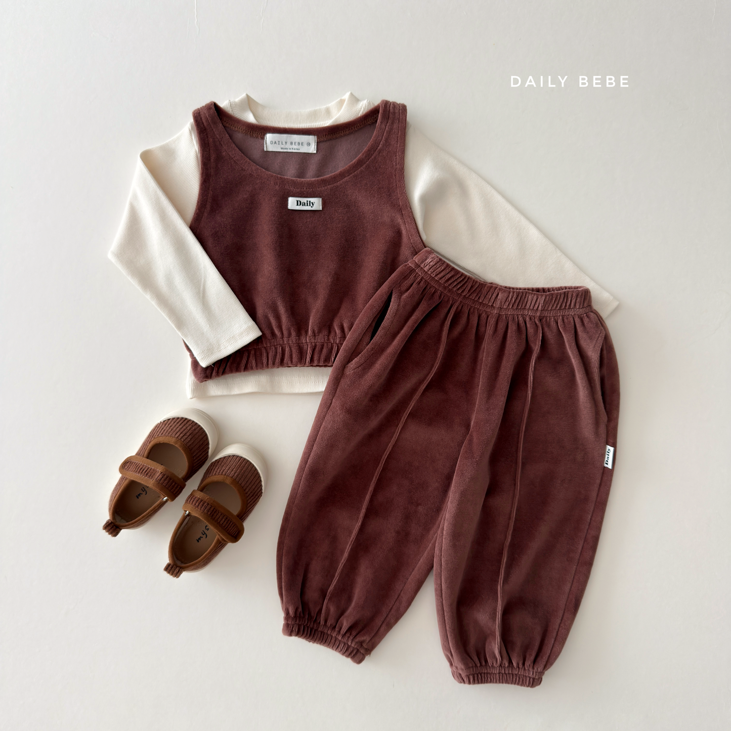 (Pre-order) Daily Bebe Fall - Kids' Soft Velour Top & Bottom Set 벨로아 셋업 (4 Colors)