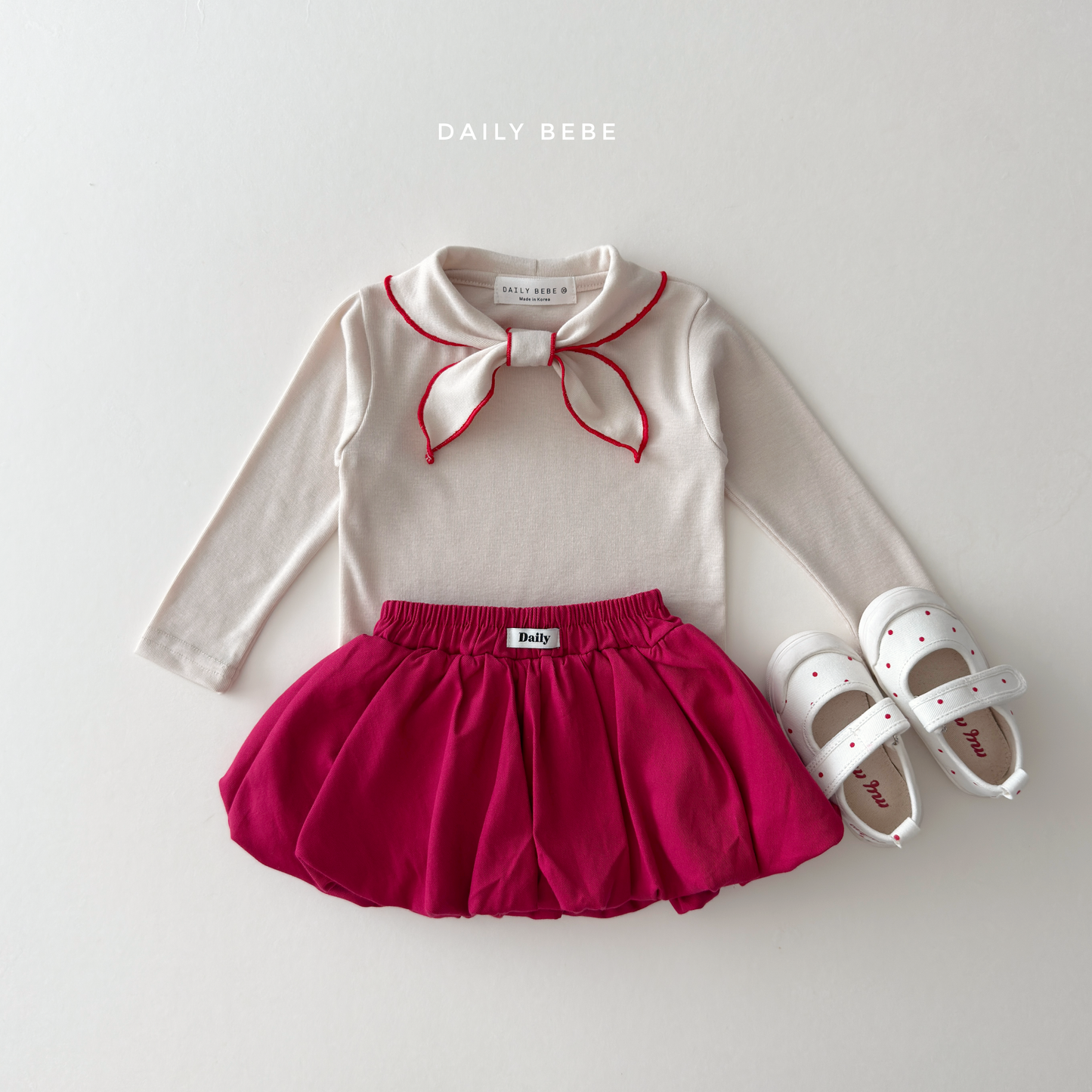 (Pre-order) Daily Bebe Fall - Kids' Ribbed Sailor Scarf Collar Long-Sleeve Tee 스카프T (3 Colors)