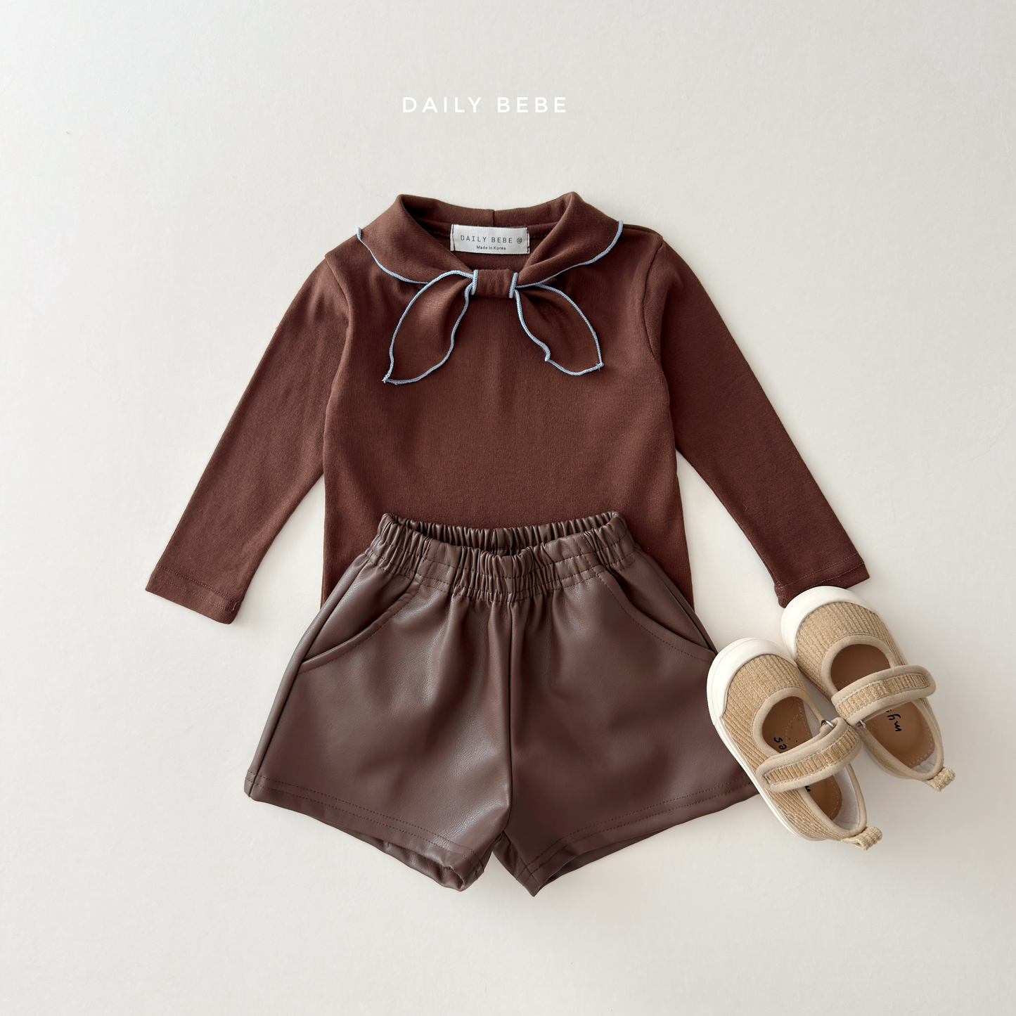 (Pre-order) Daily Bebe Fall - Kids' Ribbed Sailor Scarf Collar Long-Sleeve Tee 스카프T (3 Colors)
