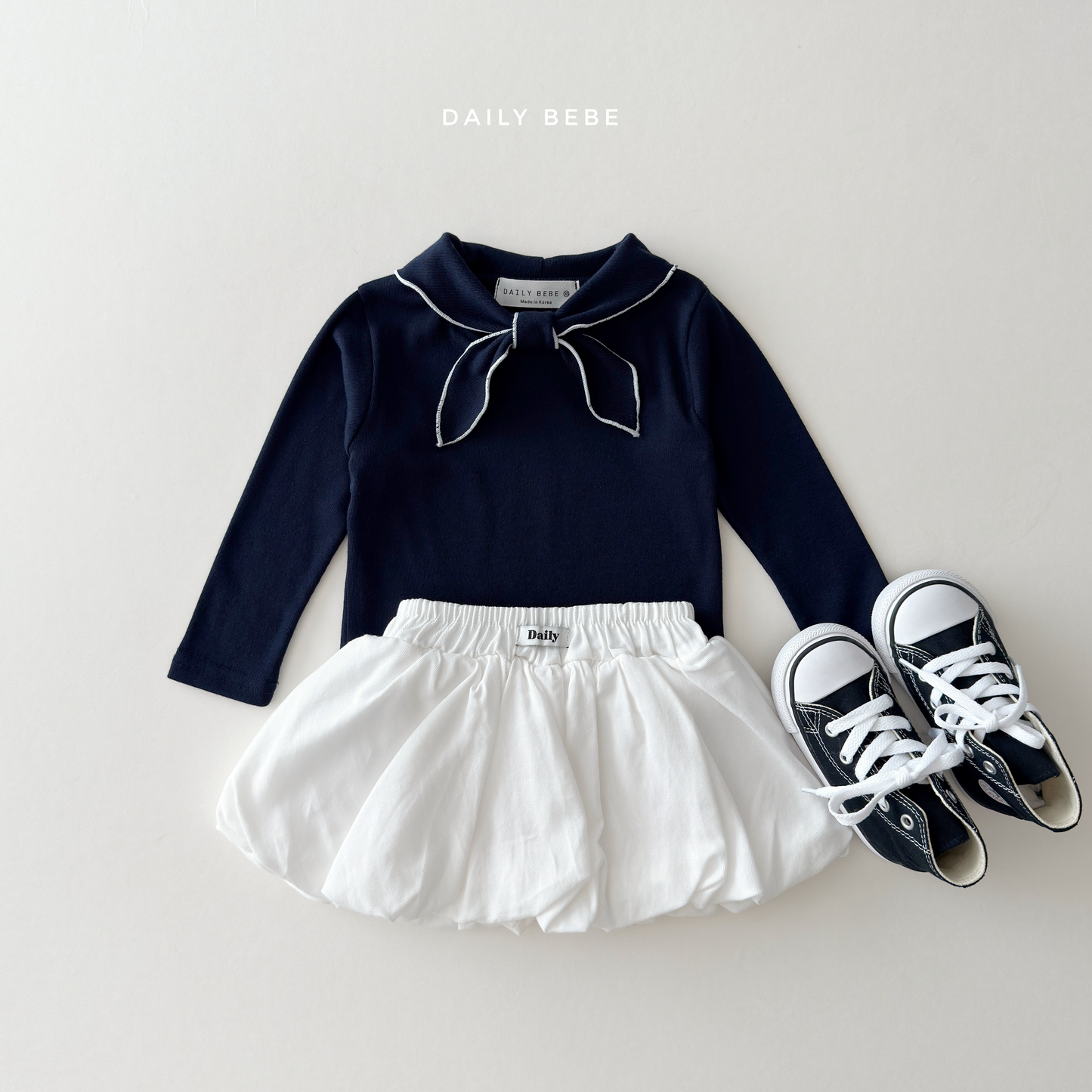 (Pre-order) Daily Bebe Fall - Kids' Ribbed Sailor Scarf Collar Long-Sleeve Tee 스카프T (3 Colors)