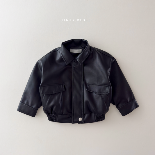 (Pre-order) Daily Bebe Fall - Kids' Soft Faux Leather Bomber Jacket 깨죽 자켓 (2 Colors)