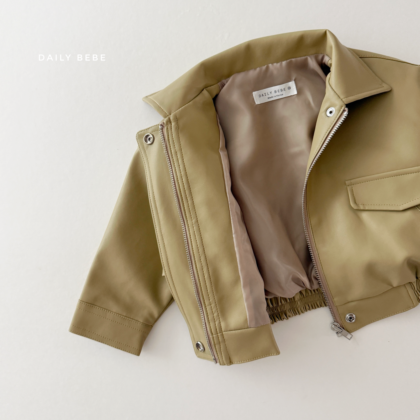 (Pre-order) Daily Bebe Fall - Kids' Soft Faux Leather Bomber Jacket 깨죽 자켓 (2 Colors)