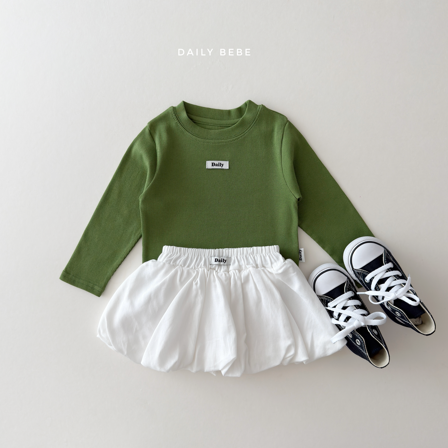 (Pre-order) Daily Bebe Fall - Kids' Essential Ribbed Slim-Fit Tee 딱풀T (6 Colors)