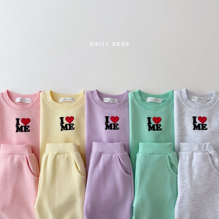 (Pre-order) Daily Bebe - Kids’ Lettering Wide Top & Bottom Set 알럽미 상하세트 (5 Colors)